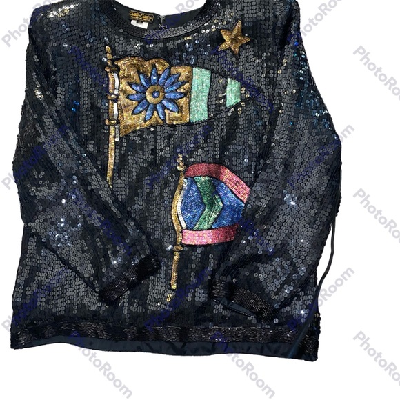 Vintage Creative Creations Sz M Silk Lined Fully Beaded Sequined LS Top - Picture 3 of 13